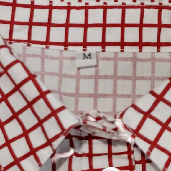Cozinen Plaid Long Sleeve Patchwork Shirt Dress Button Up Red White Womens M - Picture 6 of 9